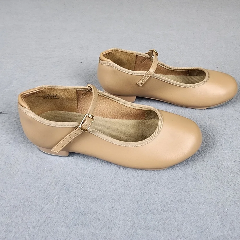 Danshuz Tap Shoes Girls 1.5 Tan Star Tone Taps Adjustable Strap